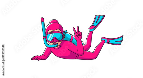 Joyful Diver Expresses Peace Underwater In Vibrant Pink Attire