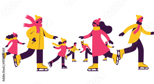 Joyful Family Ice Skating Together This Winter Season