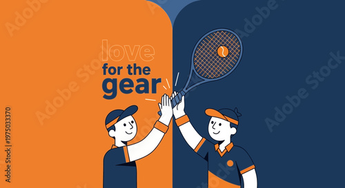 Joyful Tennis Players High Fiving With Racket And Ball