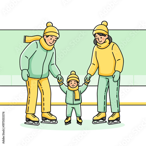 Joyful Family Ice Skating Adventure Together on a Winter Day