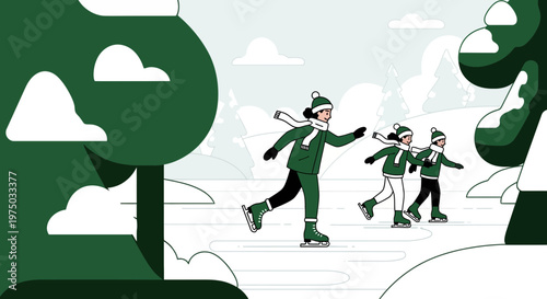 Joyful Family Ice Skating Adventure In Winter Wonderland