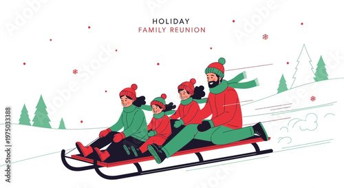 Joyful Family Sledding Adventure Down Snowy Hill