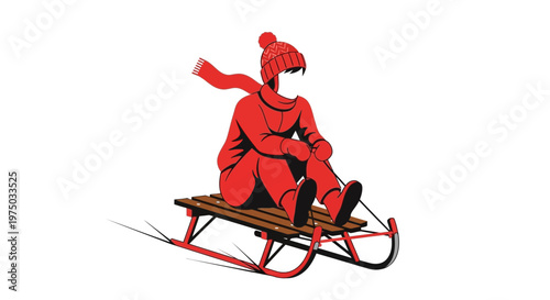 Joyful Winter Sledding Adventure In Vibrant Red Hues Captivating Outdoor Fun