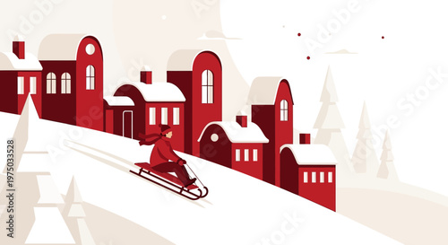 Joyful Winter Sledding Adventure in Snow Covered Village