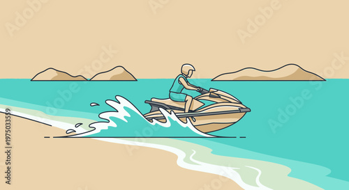 Joyful Jet Ski Ride Along a Sandy Beach shoreline