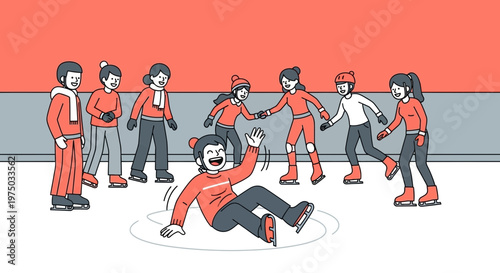 Joyful Ice Skating Scene With Friends Enjoying Winter Activity Together