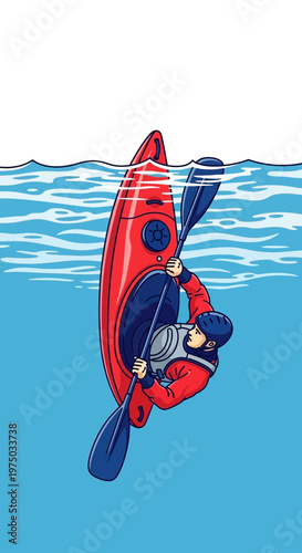 Kayaker Inverted With Paddle In Water Action Dynamic Sport