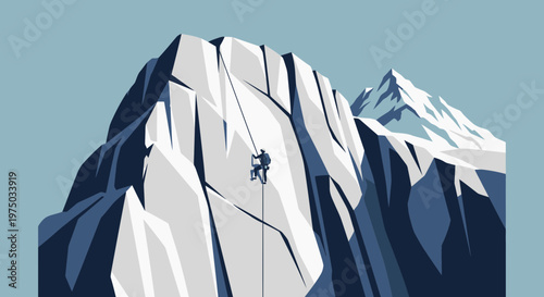 Lone Climber Ascends Majestic Snowy Mountain Peak