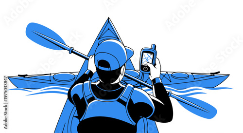 Kayaker Navigates Waters Using Advanced GPS Technology During Scenic Adventure