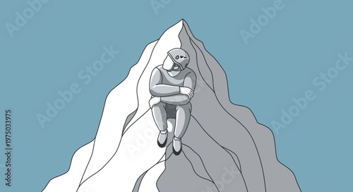 Lone Climber Contemplates Summit Success While Perched Atop Mountain Peak