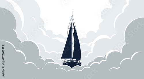 Majestic Sailboat Navigating Through Dramatic Cloudscape