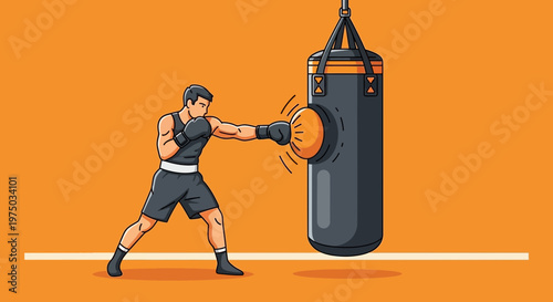 Male Boxer Training With Punching Bag Dynamic Action