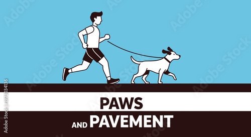 Man And Dog Jogging Together On A Leash Across Pavement