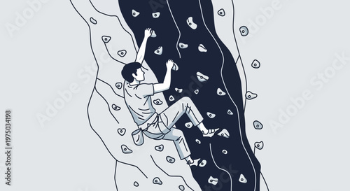 Man Ascending Artificial Rock Climbing Wall