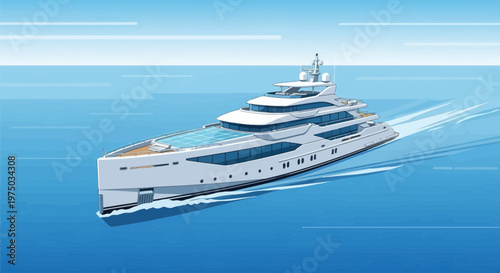 Luxury Yacht Navigates Azure Ocean Waters Creating Splendid Wake