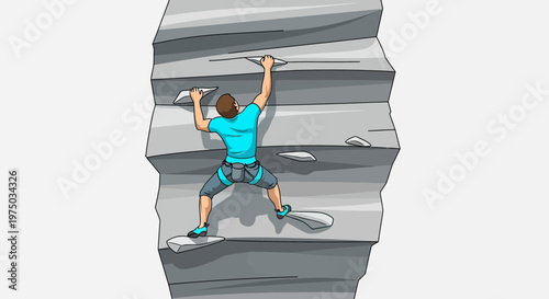 Man Ascending Rugged Rock Face Adventure
