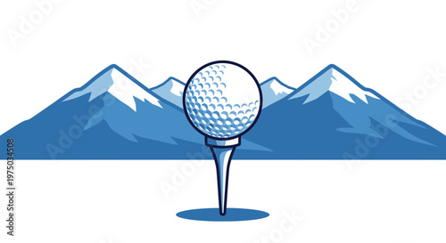 Majestic Mountain Golf Tee and Ball Iconic Sport Landscape