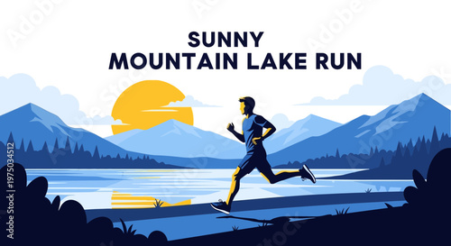 Majestic Mountain Lake Marathon Runner Under Bright Sun