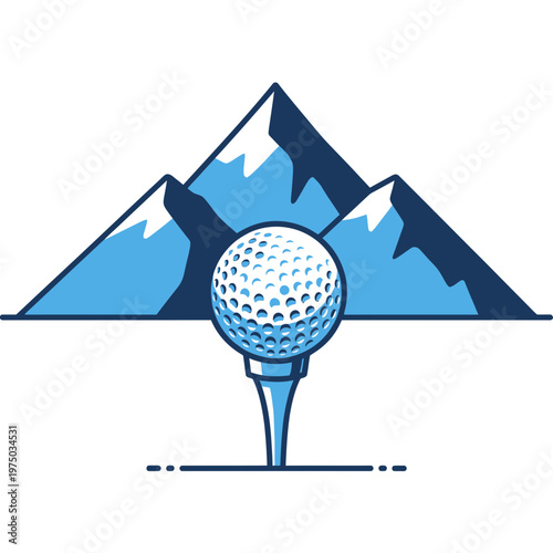 Majestic Mountain Peaks Backdrop For Golf Ball On Tee Artistic Emblem