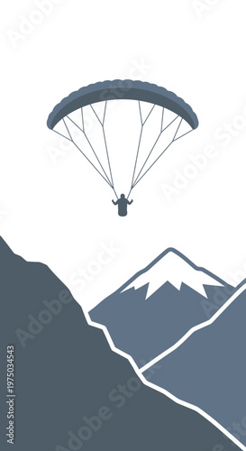 Majestic Mountain Scenery With A Solo Paraglider Soaring High Above The Peaks