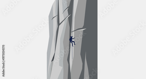 Man Ascends Towering Stone Face Representing Peak Achievement And Determination