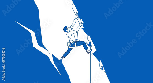 Man Climbing Steep Rock Face In Minimalist Style