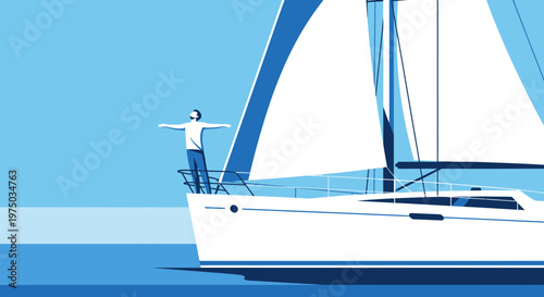 Man Embracing Freedom At Sea On A Sailboat