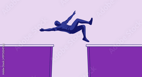 Man Falling Between Platforms Risk Despair Danger Concept