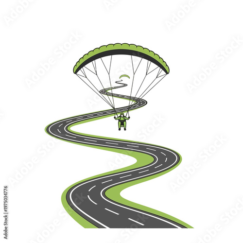 Man Flying A Paramotor Above A Winding Road Adventure Journey
