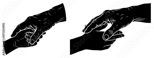Human hands holding each other symbolizing care and protection in black silhouette style