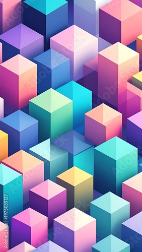 A vibrant, colorful digital illustration showcases a collection of 3D, isometric boxes. Each box is a different pastel shade