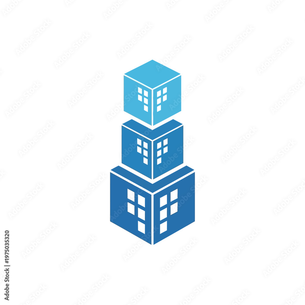 Fototapeta premium Stacked blue building blocks icon.