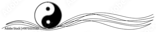 Yin Yang symbol with flowing energy waves in minimalist line art style