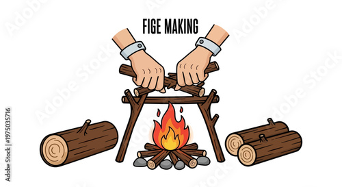 Hands making fire with sticks.