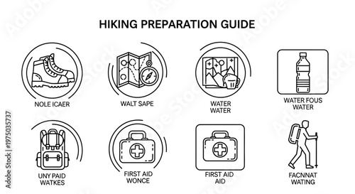Hiking Preparation Guide Icons Set.