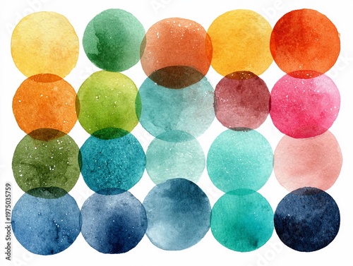 Bright circles of different colors arranged in a grid formation create an engaging visual art piece for display