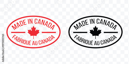 Set of Oval Made in Canada and Fabriqué au Canada Vector Labels with Maple Leaf Icon with transparent background vector file