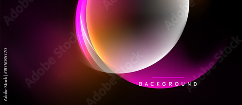 Abstract design features vibrant gradients, circular shapes, dark background. Modern aesthetic, smooth transitions, dynamic composition.