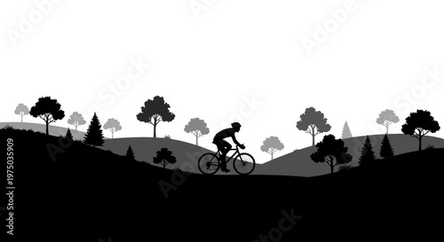 Man Riding a Mountain Bike Silhouette.