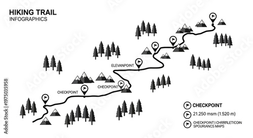 Black and white hiking trail infographic.