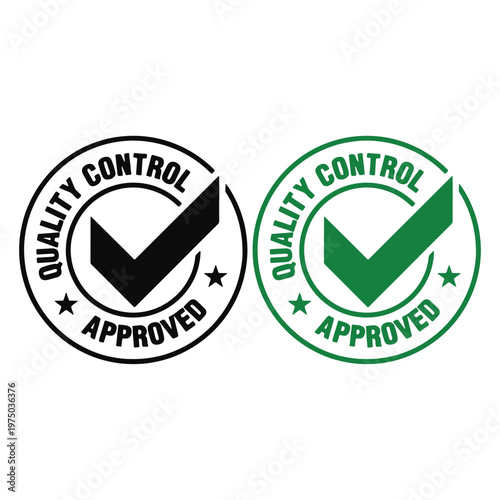Tableau sur toile Quality Control Approved Round Badge Black and Green Vector Checkmark Icon