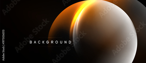 Dark backdrop features glowing semicircle. Orange light radiates from center, creating smooth gradient effect. Minimalist design.