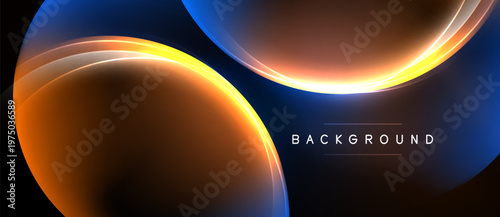 Abstract design features glowing orange, blue curves. Dark background enhances vibrant color contrast, modern aesthetic. Simple text reads background.
