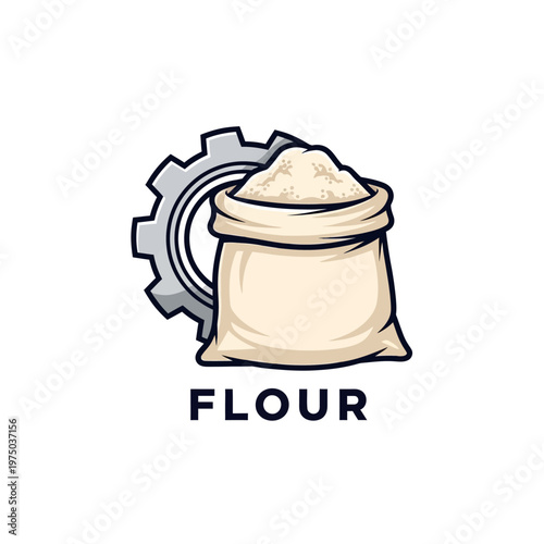 A bag of flour with a gear.