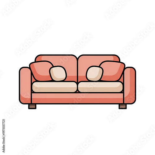 A pink couch with white cushions on transparent background, perfect for interior design and home decor projects, with a modern and minimalist style.