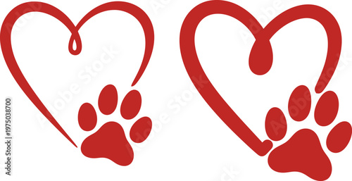 Red heart and paw print combination a symbol of pet love