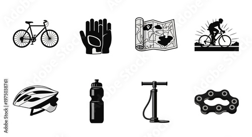 Bicycle Cycling Sports Equipment Icons.
