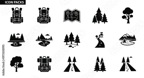 Black and white travel icons pack.