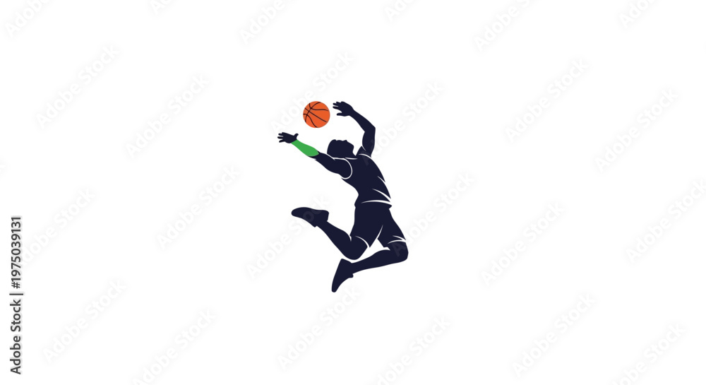Obraz premium Dynamic basketball player in action, jumping for the ball