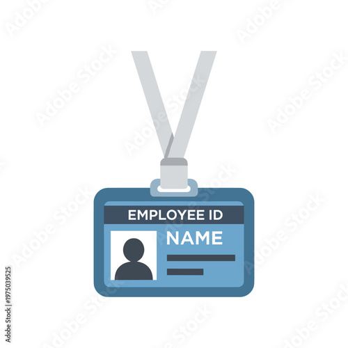 Employee id card with photo and lanyard, identification access badge for work, personal security pass for office, official document for access control.